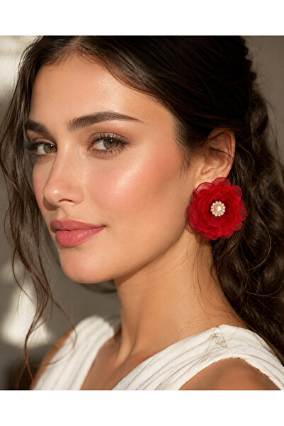WOWMOM Floral Detailed Earrings – Evening Dress Earring Model with Pearls and...