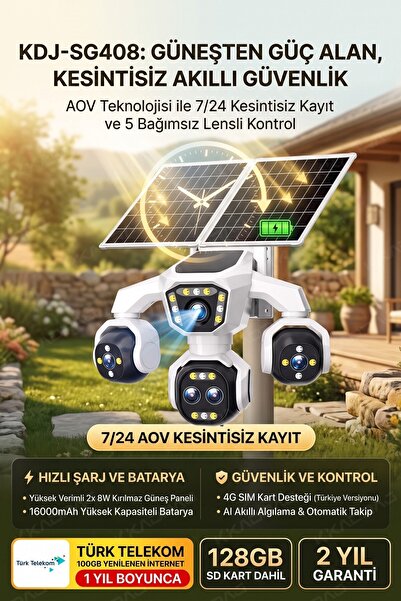 5 Kameralı Güneş Enerjili 18X Optik Zoom Solar Panelli Profesyonel Dış Mekân Güvenlik Kamerası 100TT