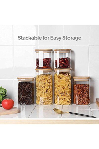 1Chase Square Glass Storage Jar with Air tight Bamboo Lid, Borosilicate Kitch...