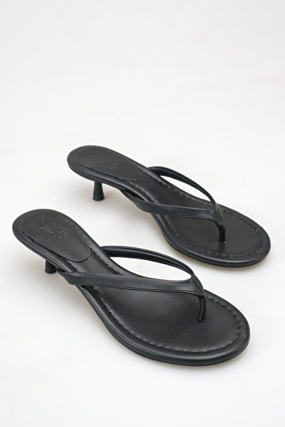 Lunora SHOES MİNA KADIN SİYAH CİLT PARMAK ARASI ALÇAK ÖKÇE ORTOPEDİK TERLİK