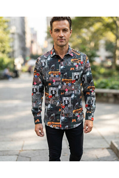Chordi Long Sleeve Patterned Cotton Regular Fit Men's Shirt