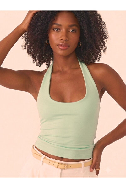 Boubon Co Mint Green Women's Halter Neck Double Layered Bustier Crop Top