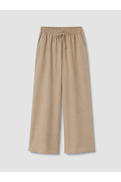 LC Waikiki Beige Elastic Waist Linen Blend Women's Trousers