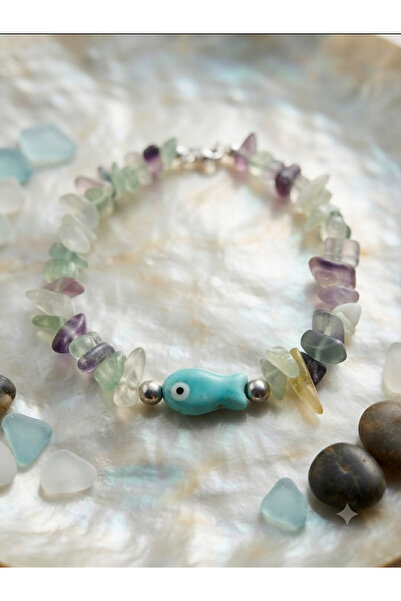 Shine Elagance Natural Stone Broken Cut Fluorite Stone Silver Color Hematite ...