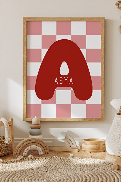 esnipix Kişiye Özel İsim Poster Çocuk Odası Harf Posteri Kareli Monogram Duva...