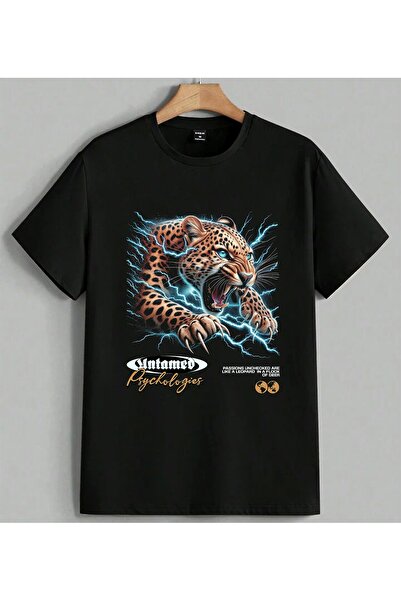 ELFERA Nepokojna psihologija majica sa leopard printom, unisex, velika veliči...