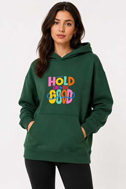 herkesemoda Hold Good Printed Hooded 2 Thread Raster Sweatshirt
