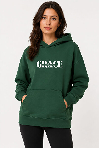 herkesemoda Grace Printed Hooded 2 Thread Raster Sweatshirt