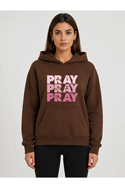 herkesemoda Pray Printed Hooded 2 Thread Raster Sweatshirt