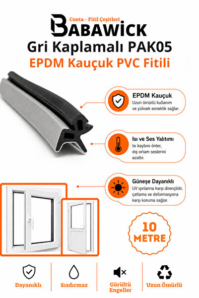 BABAWİCK EPDM Kauçuk Gri Kaplamalı Yağlı Tadilat Contası 10 Metre Pak-05 Uzun...