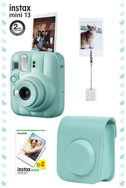 Fujifilm Instax Mini 13 Lagoon Green Fotoğraf Makinesi Deri Çanta Kıskaç ve 2...