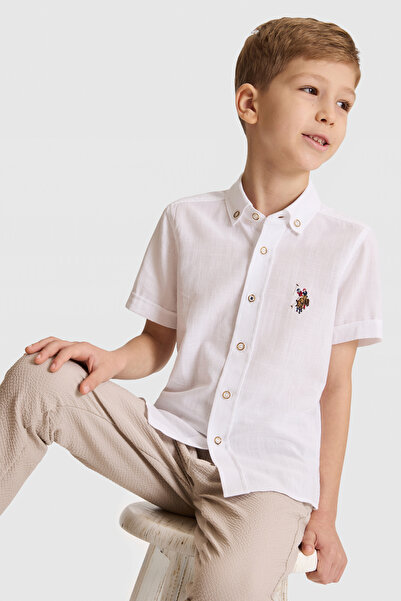 U.S. Polo Assn. قميص أبيض بأكمام قصيرة للأولاد 50320261-VR013