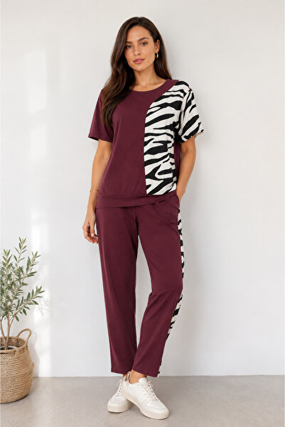 moda wanilia Women's Short Sleeve Crew Neck Zebra Pattern Detailed Casual Blo...