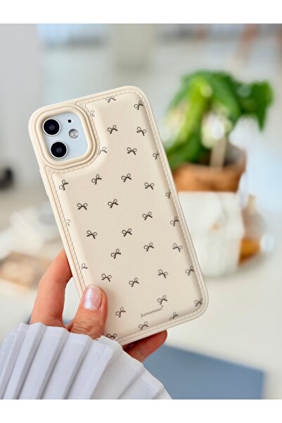 Go Aksesuar Iphone 11 Uyumlu Deri Fiyonk Tasarımlı Esnek Silikon Kılıf