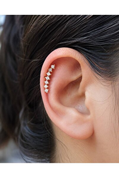 Arescollection 1 adet zirkon taşlı helix kıkırdak piercing küpe