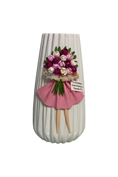 OEM Vază decorativă albă cu o fată și un buchet de flori din lut polimeric – ...