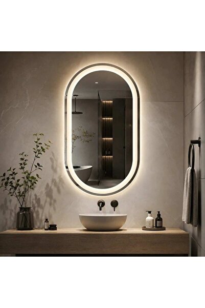 shark design Oglindă ovală LED 70×90 cm, Iluminare frontală + posterioară, An...