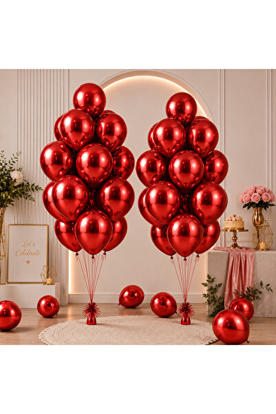 Cansüs Can Süs 10 Adet Metalik Balon-Kırmızı