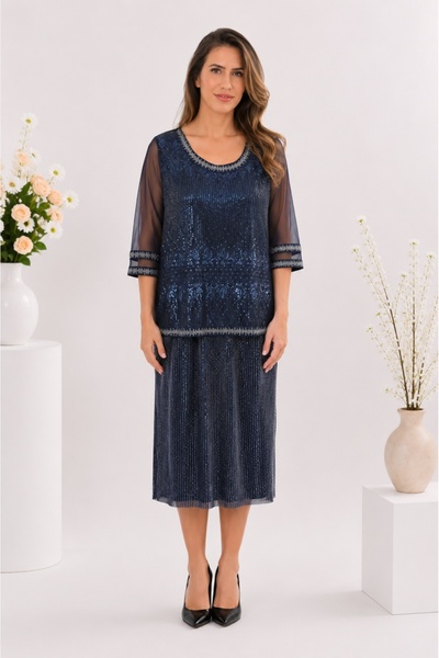 OEM Rochie rafinatat Odetta cu insertii argintii,nuanat de bleumarin