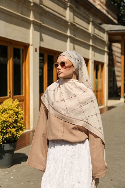 ENRİCO FERRİ Allure Linea Patterned Tencel Shawl - Beige