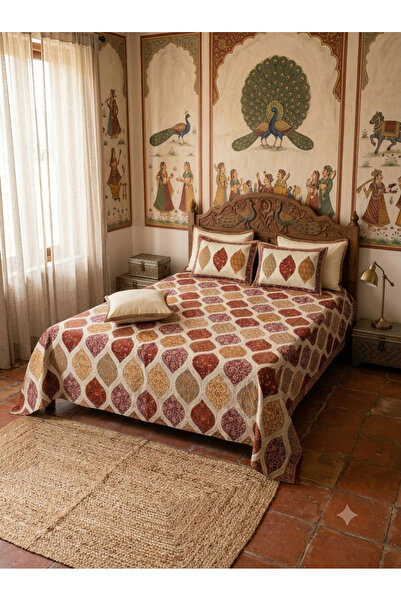 Generic Traditional Ethnic Motif Double Bed Sheet & Pillowcase Set – Cotton P...