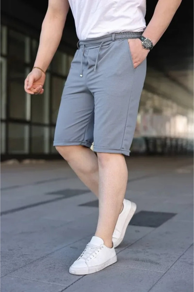 Gökyüzü Moda شورت رجالي من قماش دياجونيل بجيوب مزدوجة وأربطة وحزام خصر مطاطي ...
