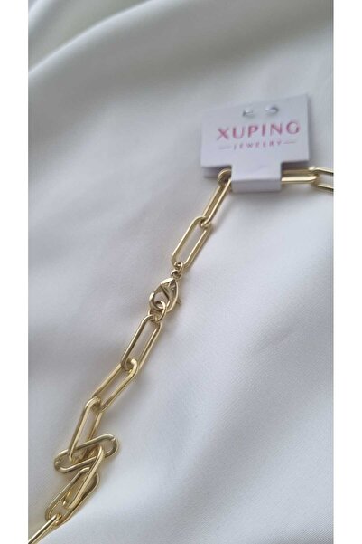 asd accessory Xuping Altın Kaplama Gold Renk Ataç Model Çelik Kolye / 45cm-60...