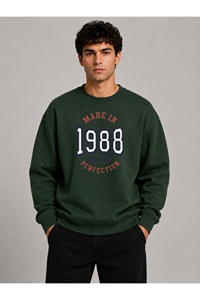 herkesemoda 1988 Print Detailed Crew Neck Ribbed 2 Thread Sweatshirt