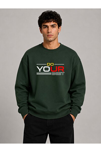 herkesemoda Your Best Harder Print Detailed Crew Neck 2 Thread Sweatshirt wit...