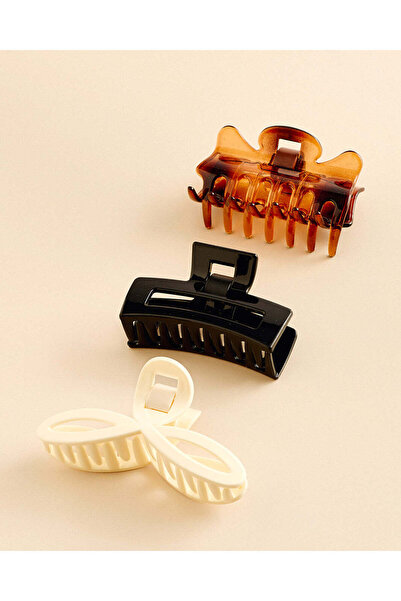 REDTAG Women Black White And Brown Hair Clip Set (Pack Of 3)