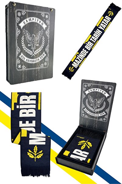 Fenerbahçe Κίτρινο και μπλε ναυτικό υφαντό φουλάρι Unisex με δώρο σε κουτί λέ...