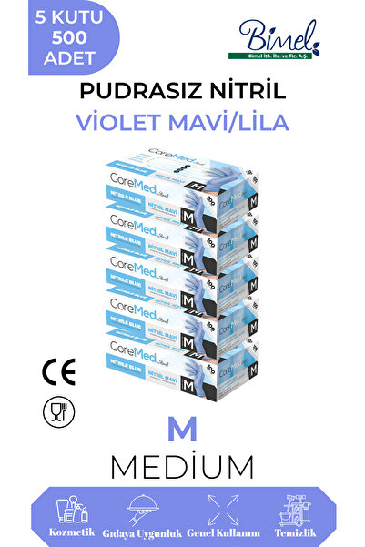 COREMED Nitril Lila Muayene Eldiveni M - 5 Paket 100 lü