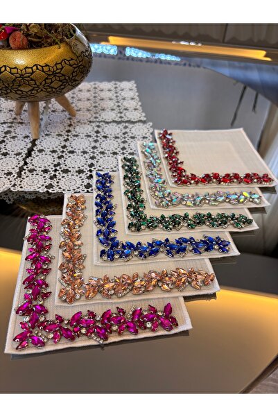 LUXURY El Yapımı Kristal Taş İşlemeli Kumaş Sunum Peçetesi - Lüks Kahve Yanı ...