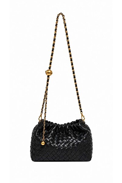 GZ GAIBAG Botea Black Knitted Patterned Premium Vegan Leather Shoulder Bag