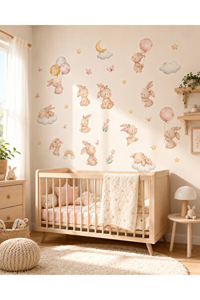 Sim Tasarım مجموعة ملصقات غرفة الأطفال من Dream Garden of Fluffy Rabbits