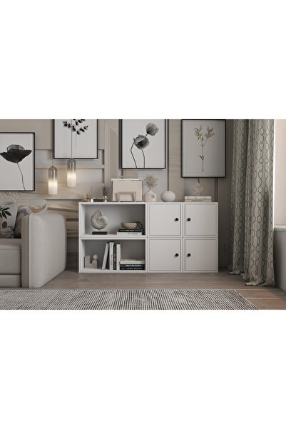 Vivense LEKSA 4 KAPAKLI RAFLI KİTAPLIK 130 CM BEYAZ KTP-1252-Ç