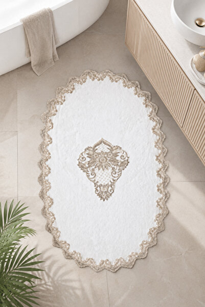 Bonny Home Gold Lace Non-Slip Sole Bath Mat Lace-Edged Washable Bathroom Set ...