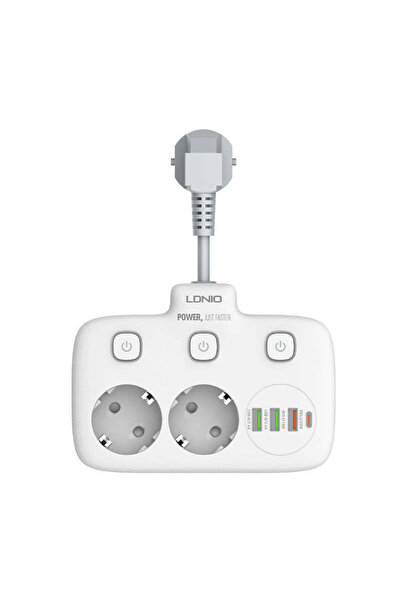 LDNIO Πολύπριζο 2 πριζών με 3 USB-A, 1 USB-C και διακόπτη