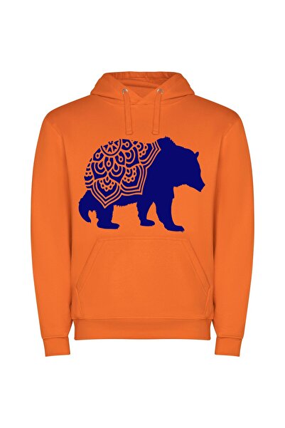 iLovePrints Bold Blue Bear Silhouette Φούτερ με κουκούλα σε χρώμα Πορτοκαλί