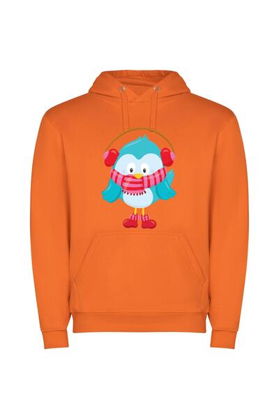 iLovePrints Frosty Feathered Friends Φούτερ με κουκούλα σε χρώμα Πορτοκαλί
