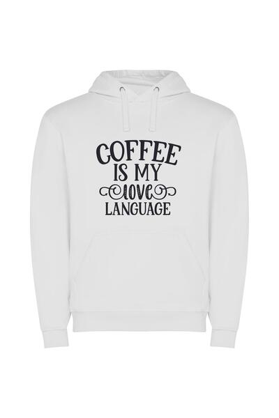 iLovePrints Coffee Love Language Bliss Φούτερ με κουκούλα σε χρώμα Λευκό
