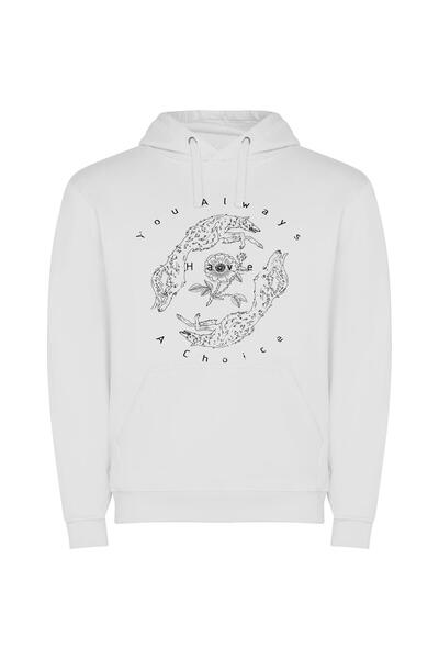 iLovePrints Monochrome Floral Embrace Φούτερ με κουκούλα σε χρώμα Λευκό