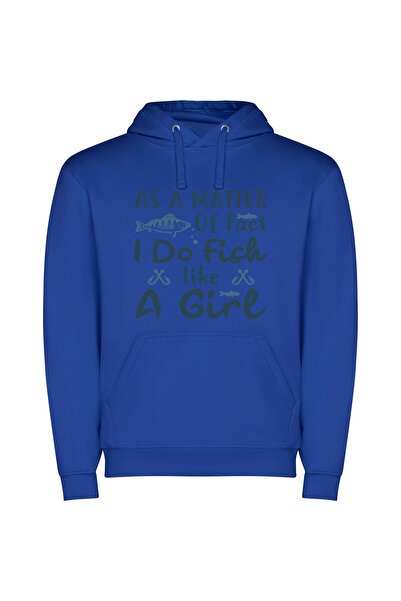 iLovePrints Girls Hooked on Fishing Φούτερ με κουκούλα σε χρώμα Μπλε