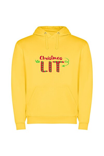 iLovePrints Luminous Christmas Polka Dots Φούτερ με κουκούλα σε χρώμα Κίτρινο