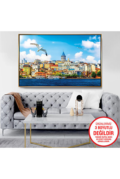 EMYA HOME Galata Tower Canvas Print with Gold Metal Frame and Embossed Appear...