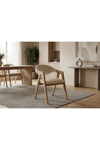 Vivense LORENZO SANDALYE, NATUREL AHŞAP, KREM KUMAŞ