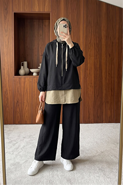 MODAQU Piece Colored Hooded Pants Strawberry Top and Bottom Set - Black