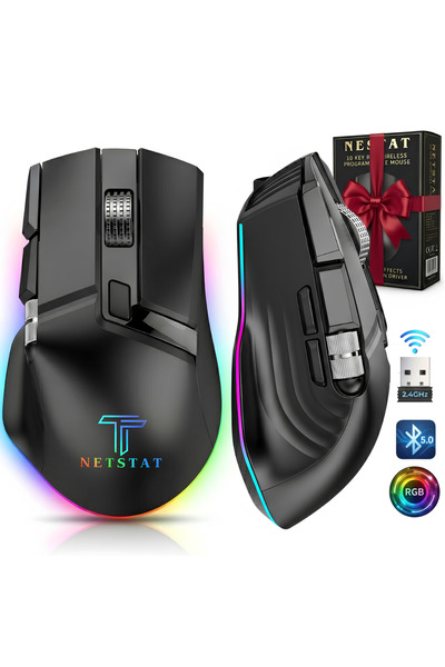 NETSTAT Wireless Gaming Mouse, Silent Click, 12800 DPI, 7 Customizable Button...