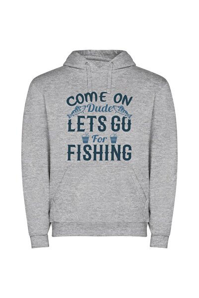 iLovePrints Fishing Fiesta - Let's Go! Φούτερ με κουκούλα σε χρώμα Γκρι