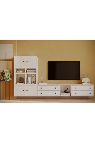 Vivense LERON 4 KAPAK 4 ÇEKMECELİ PREMİUM TELEVİZYON ÜNİTESİ MODÜLER SET KBR ...